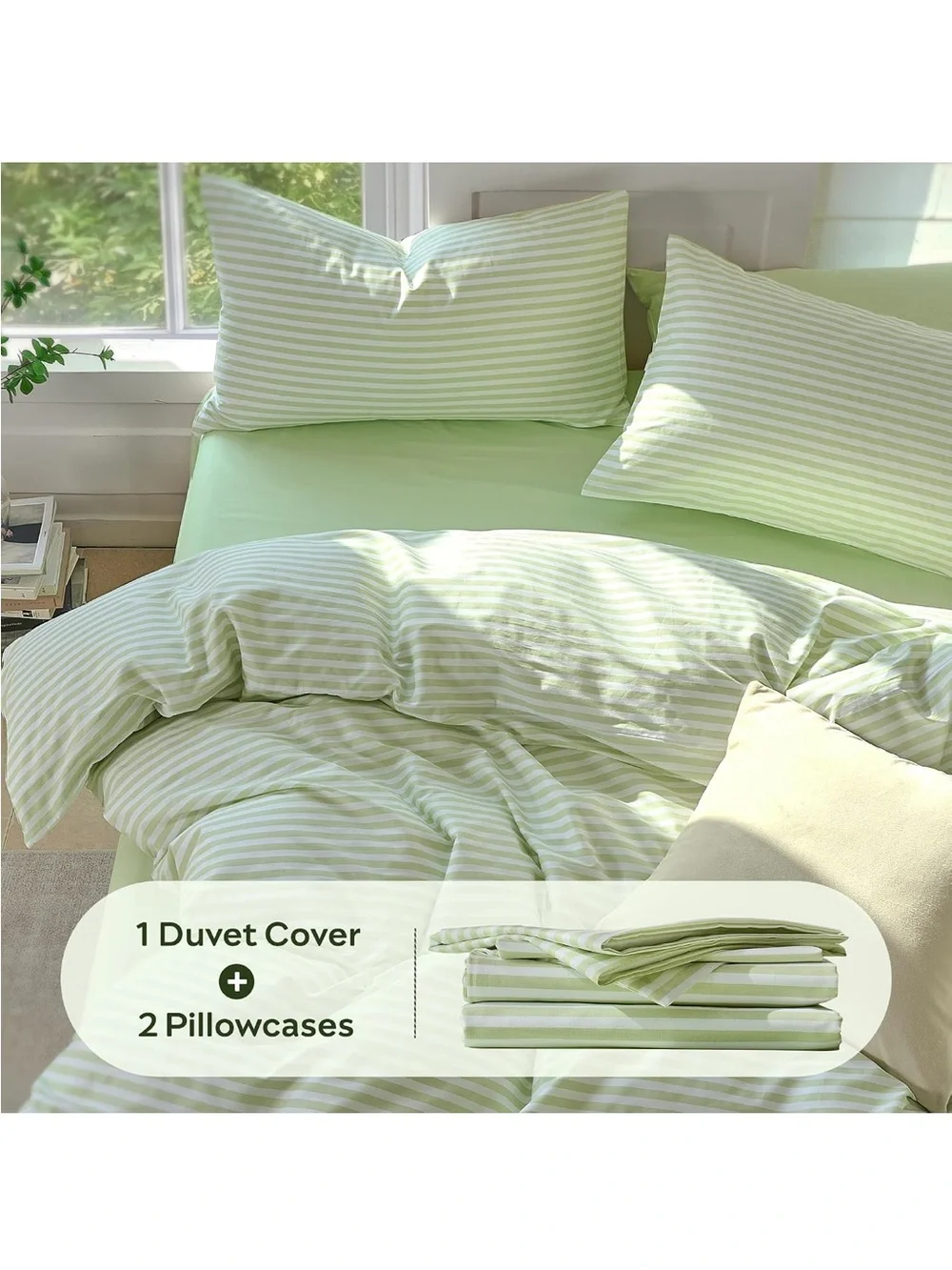 NEW JELLYMONI 100% Cotton Printed Striped Duvet Cover Set with Zipper & 8 ties